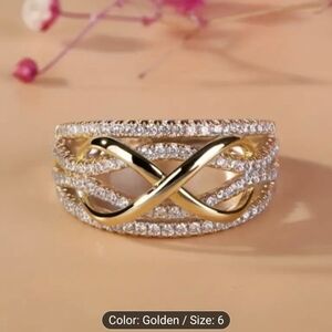 💍 Gold Tone Infinity CZ Band Ring – Size 6 – Sparkling Statement, T2B4L